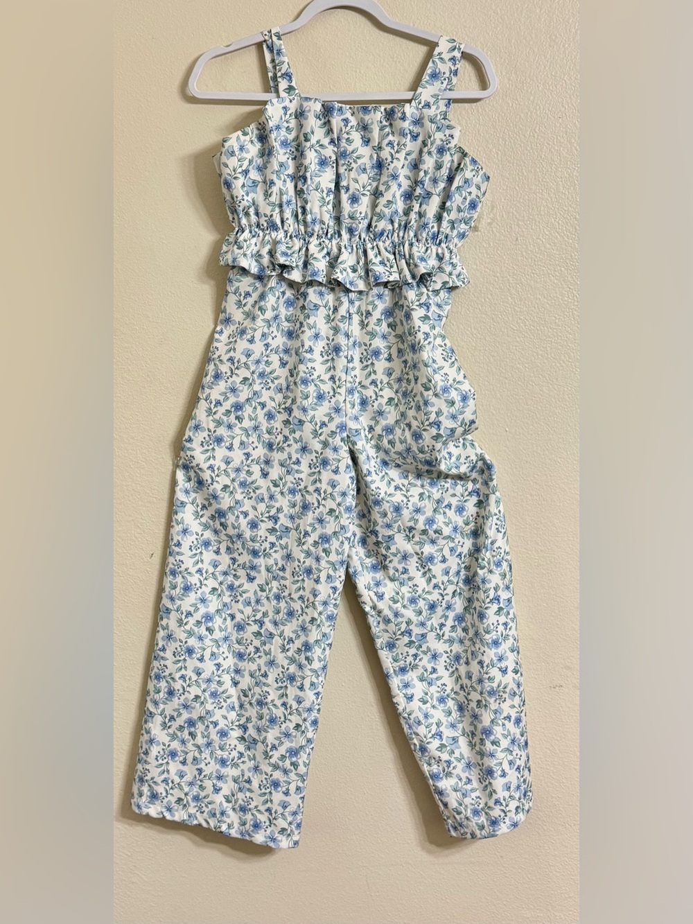 Cynthia Rowley Girls Blue Floral Ruffle Wide Leg Jumpsuit Size 12